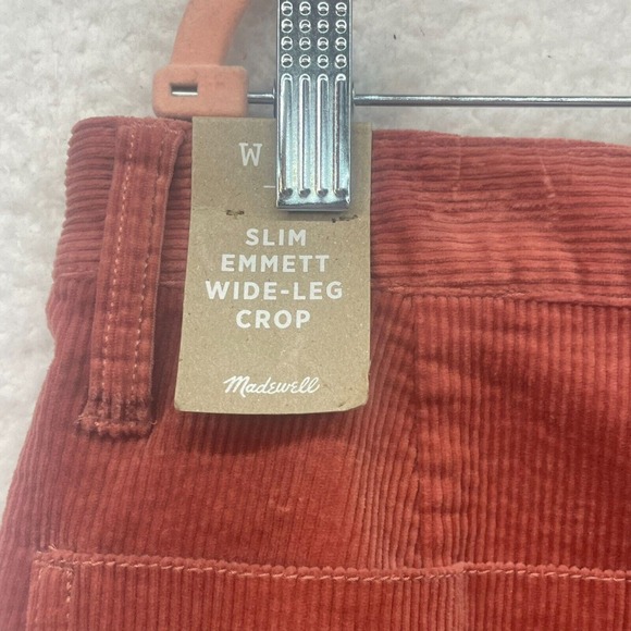 Madewell Pants Womens 32 Orange Corduroy Slim Emmett Wide Leg Crop High Rise - Picture 9 of 15